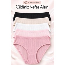 Naeema Cotton 5'li Kadın Karışık Renkli %100 Pamuk Fitilli Bikini Külot Seti