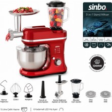 Sinbo SMX-2772 Kırmızı Mutfak Şefi Stand Mikser 3 In 1 Kıyma Aparatlı 1500W