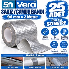 5N Vera Sakız Bant Çamur Bant 25’li Paket 96 mm x 2 M Toplam 50 Metre Alüminyum Folyolu Su Yalıtım Izolasyon ve Tamir Bandı – Çatı, Oluk, Boru ve Çatlak Onarımı