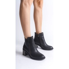 Deridün Yıldız Shoes Larıssa Fermuarlı Ortopedik Taban Topuklu Kadın Bot Cst - Siyah