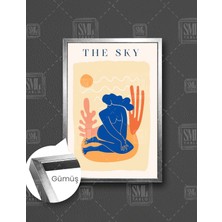 SML Tablo Yaz Sahil The Sky Ilüstrasyon Boho Tasarım Line Art Çerçeveli Dikey Kanvas Tablo