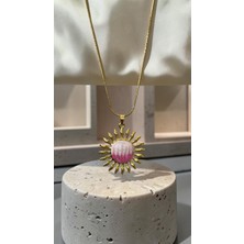 Dore Collection Altın Kaplama Güneş Figürlü Pembe Kolye – Italyan Yılan Zincir Kadın Kolye