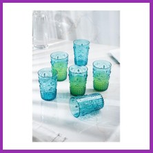 Salmore Akrilik Aquamarin 6'lı Kısa Bardak & Su Meşrubat Kahve Yanı Bardağı 400 ml ( Cam Değildir ) Bty