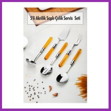 Salmore 5 Parça Platin Servis Seti & Servis Sunum Seti Amber ( Kepçe / Kevgir / Sıpatula / Çatal / Kaşık ) Bty