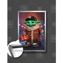 SML Tablo Baby Yoda The Mandalorian Efsane Dizi Karakter Çerçeveli Dikey Kanvas Tablo