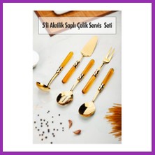 Salmore 5 Parça Gold Servis Seti & Servis Sunum Seti Amber ( Kepçe / Kevgir / Sıpatula / Çatal / Kaşık ) Bty