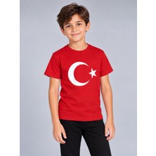 Nly Üniforma Türk Bayraklı Çocuk Tişörtü Unisex Ay Yıldızlı Kısa Kollu Kırmızı T-Shirt