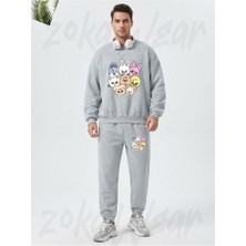 Zoka Wear Stray Kids Skzoo V7 Baskılı Gri Eşofman Takımı