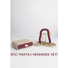 Grauhaus Dekoratif 2'li Takı Düzenleyici Set - Çekmeceli Mücevher Kutusu ve Kolye Standı Burgundy Beige