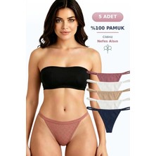 Naeema Cotton 5'li Kadın Karışık Renkli %100 Pamuk İp Tanga Külot Seti