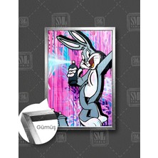 SML Tablo Sprey Boya Bugs Bunny Grafiti Çerçeveli Dikey Kanvas Tablo