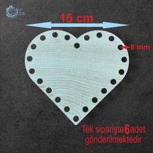 Asude Hediyelik Ahşap Kalp Krem 15 cm 6 Ad Bambu Tepsi Örgü Plakası Supla Delikli Altlık Tığ Taban Işi Sepet Tabanı