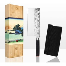 Pakka Ahşap Saplı ve Dövülmüş Bıçaklı Çin Cleaver Bıçağı (19CM) Japon Paslanmaz Çelik, El Yapımı Sebze, Et ve Kemikleri Keser