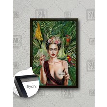 SML Tablo Çay Içen Ressam Feride Kahlo Tropikal Orman ve Hayvanlar Çerçeveli Dikey Kanvas Tablo