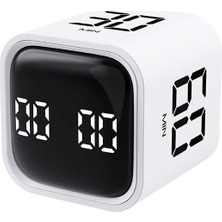 Odea Tr Dijital Şarjlı Beyaz Pomodoro Zamanlayıcı Küp Flip Timer Öğrenci Ders Çalışma Saati, Mutfak Kronometresi