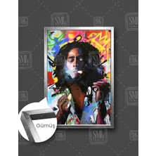 SML Tablo Bob Marley Sokak Sanatı Grafiti Efsane Şarkıcı Çerçeveli Dikey Kanvas Tablo