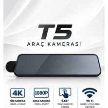 Dhı-T5 Dikiz Aynalı Araç Içi Kamera 4K Çözünürlük Ön ve Arka Kamera Gps Park Sensörü Dokunmatik Ekran App Kontrol