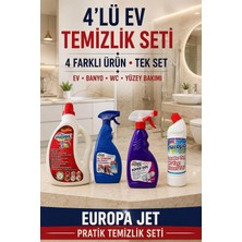 Odea Tr Europa Jet 4'lü Ev ve Banyo Temizlik Seti – Genel Temizleyici, Su Tutmayan Solüsyon, Süper Güç ve Wc-Lavabo Temizleyici