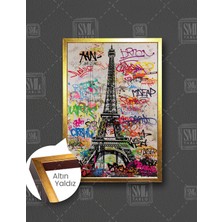 SML Tablo Paris Eyfel Kulesi Bansky Tarzı Grafiti Eiffel Tower Çerçeveli Dikey Kanvas Tablo