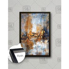 SML Tablo Soyut Modern Abstract Altın Petrol Dokular Dekoratif Çerçeveli Dikey Kanvas Tablo