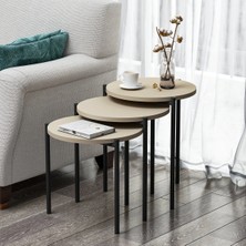 Cinaro Luna Zigon Sehpa 3’lü Yuvarlak, Metal Ayaklı, Modern Tarz, Kahve, Servis ve Sunum Sehpası