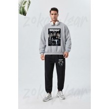 Zoka Wear Poster Dizi Teen Wolf T-Shi Baskılı Gri Siyah Eşofman Takımı
