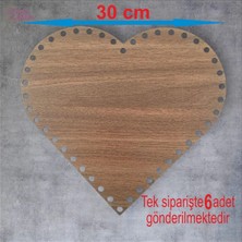 Asude Hediyelik Ahşap Kalp Ceviz 30 cm 6 Ad Bambu Tepsi Örgü Plakası Supla Delikli Altlık Tığ Taban Işi Sepet Tabanı