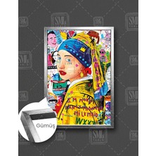 SML Tablo Inci Küpeli Kız Vermeer Grafitti Sokak Sanatı Sevimli Fare Çerçeveli Dikey Kanvas Tablo