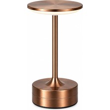 Noas Kos Şarjlı Masa Lambası Bronz, Dokunmatik LED Masa Lambası, 3 Işık Modu, Dimmer, Type-C USB Şarj, Kablosuz Kullanım, Metal Gövde, Dekoratif Gece Lambası