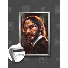 SML Tablo John Wick Efsane Film Karakteri Portre Çerçeveli Dikey Kanvas Tablo