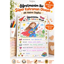 Morinna 24 Kasım Öğretmenler Günü Hediyesi Öğretmenim Bir Süper Kahraman Olsaydı A4 Boyama ve Hatıra Etkinlik Kartı 250 gr