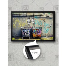 SML Tablo Banksy Duvar Sanatı Life Is Short Grafitti Hayat Kısa  Çerçeveli Yatay Kanvas Tablo