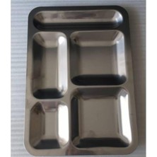 Odea Tr Mobilreyon – 5 Adet Yemek Tabldot Paslanmaz Krom - Tabildot Yemekhane Tepsisi - Metal Servis Tabağı