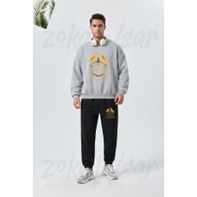 Zoka Wear Norse Mythology Spear Of Odin Gungnir Runes Geri Freki Huginn Muninn Baskılı Gri Siyah Eşofman Takımı
