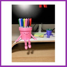 Salmore 3D Baskı Hareketli Gülen Kalemlik - Eklemli Masaüstü Organizer - Pembe Bty