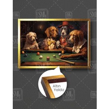 SML Tablo Bilardo Oynayan Takım Elbiseli Köpek Komik Hayvan Dekor  Çerçeveli Yatay Kanvas Tablo