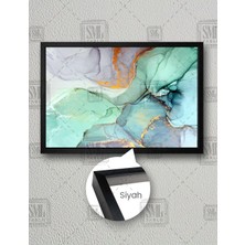 SML Tablo Altın Detaylı Yeşil ve Gri Mermer Deseni, Marble Modern  Çerçeveli Yatay Kanvas Tablo