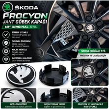 Print Zone Skoda Uyumlu Procyon 18" Jant Göbeği Kapağı - Jant Göbek Arması Aksesuarı 2'li Set