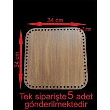 Asude Hediyelik Ahşap Ceviz 34X34 cm 5 Ad Bambu Tepsi Örgü Plakası Supla Delikli Altlık Tığ Taban Işi Sepet Tabanı