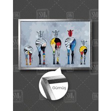 SML Tablo Renkli Zebra Afrikan Yaşamı Etnik Dekor Afrika Bansky Stili  Çerçeveli Yatay Kanvas Tablo
