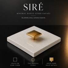 Sıre Studio Beyaz Minimal Taş Dokulu Kare Banyo Gider Kapağı 10X10 cm – Gold Kulplu