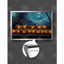 SML Tablo Gece Orman Bal Kabakları Happy Halloween Cadılar Bayramı  Çerçeveli Yatay Kanvas Tablo