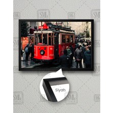 SML Tablo Taksim Nostaljik Kırmızı Tramvay Istiklal Caddesi Taksim Meydanı  Çerçeveli Yatay Kanvas Tablo