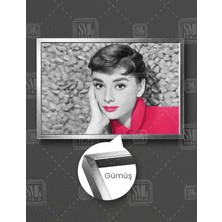 SML Tablo Pembe Rujlu Audrey Hepburn Nostaljik Film Yıldızı Ikon  Çerçeveli Yatay Kanvas Tablo
