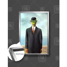 SML Tablo Rene Magritte Adamın Oğlu Yeşil Elma Başyapıt Çerçeveli Dikey Kanvas Tablo