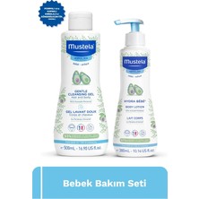 Mustela Gentle Temizleyici Jel 500 ml ve Hydra Bebe Nemlendirici Losyon 300 ml – Hassas Bebek Cilt Bakım Seti