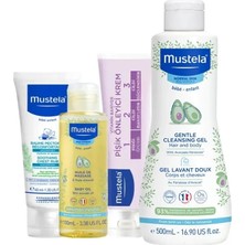 Mustela Bebek Günlük Bakım Seti - 4'lü Şampuan, Pişik Kremi, Masaj Yağı ve Göğüs Balsamı, Hassas Ciltler için İdeal, 500 ml + 100 ml + 50 ml + 40 ml