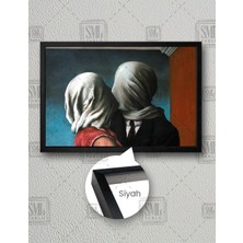 SML Tablo Rene Magritte Sevgililer Yüzlerinde Örtüyle Öpüşen Romantik Çift Masterpiece  Çerçeveli Yatay Kanvas Tablo