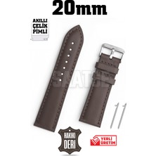 Saatse 20mm Kahverengi Hakiki Deri Saat Kordonu Kayış Akıllı Pimli