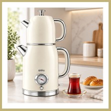 Bezos Elektrikli Retro Çay Seti 1600W Cam Demlik 1.8l+1l Derece Göstergeli Za